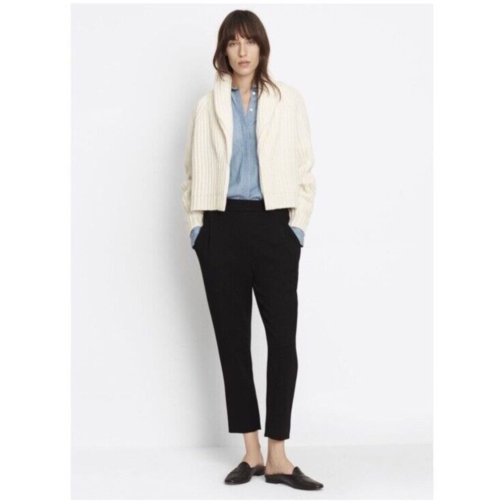 Vince Waffle Knit Wool‎ Blend Pleat Pull-On Pant Pockets Black Women Large